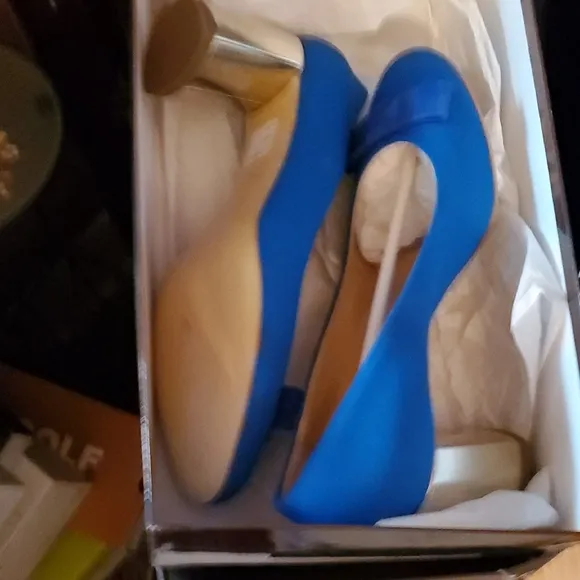 Sz 37 $355 Bruglia Made In Italy Blue Women's Shoes with Silver Heel