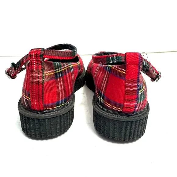 T-U-K Red Plaid Pointed Ballet Creeper Platform Shoes Women’s Size 5
