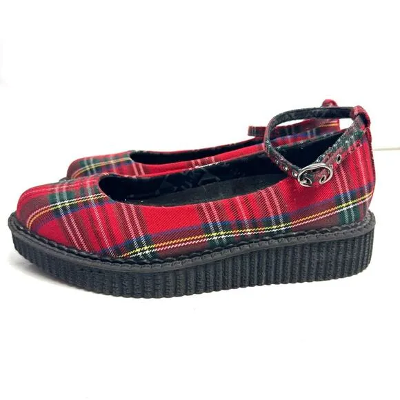 T-U-K Red Plaid Pointed Ballet Creeper Platform Shoes Women’s Size 5