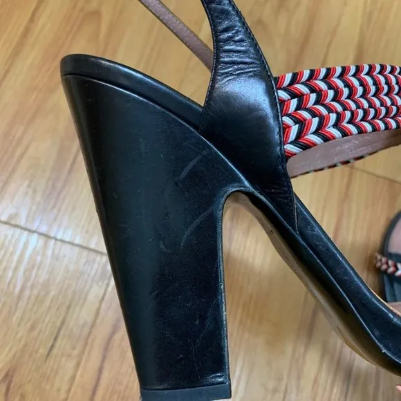 Tabitha Simmons Blk Block Heel Strap Sandals