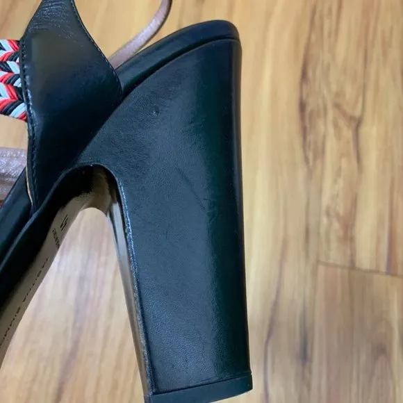 Tabitha Simmons Blk Block Heel Strap Sandals