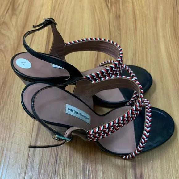 Tabitha Simmons Blk Block Heel Strap Sandals