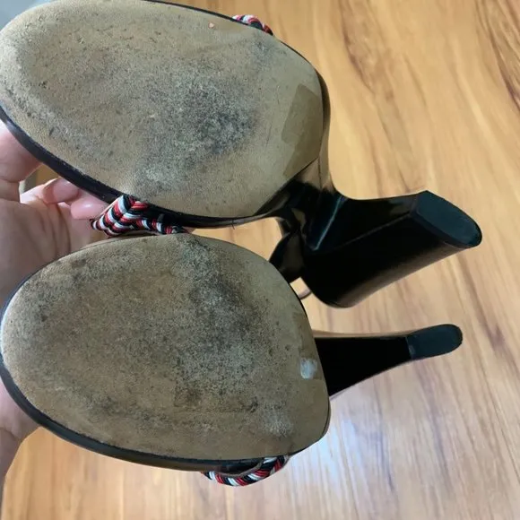 Tabitha Simmons Blk Block Heel Strap Sandals