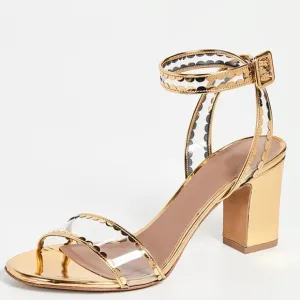 Tabitha Simmons Gold PVC block heel ankle strap sandals women size 5.5 35.5