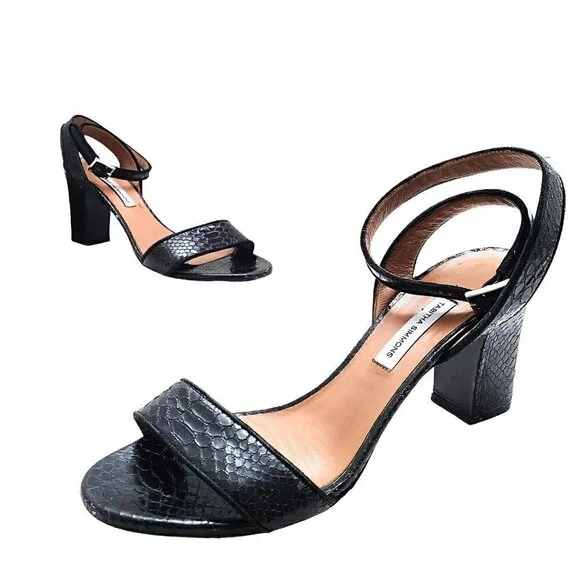 Tabitha Simmons Leticia Black Snakeskin Sandals