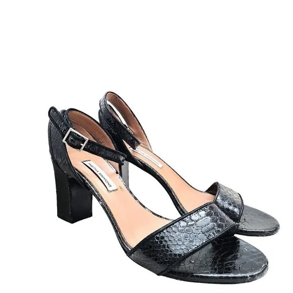Tabitha Simmons Leticia Black Snakeskin Sandals