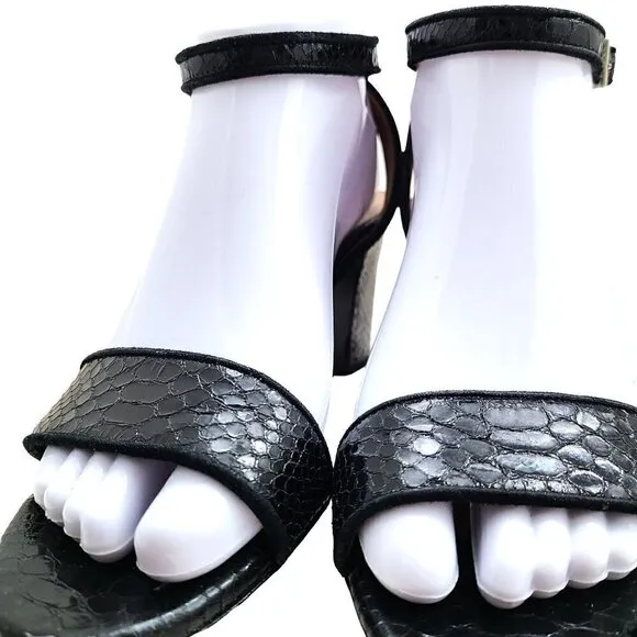 Tabitha Simmons Leticia Black Snakeskin Sandals