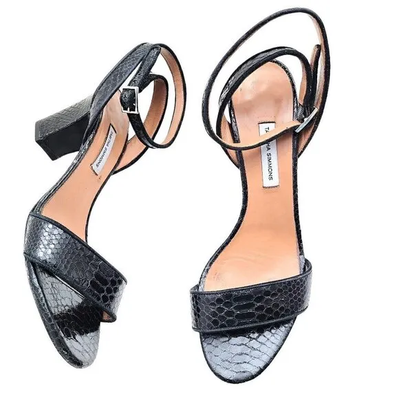 Tabitha Simmons Leticia Black Snakeskin Sandals