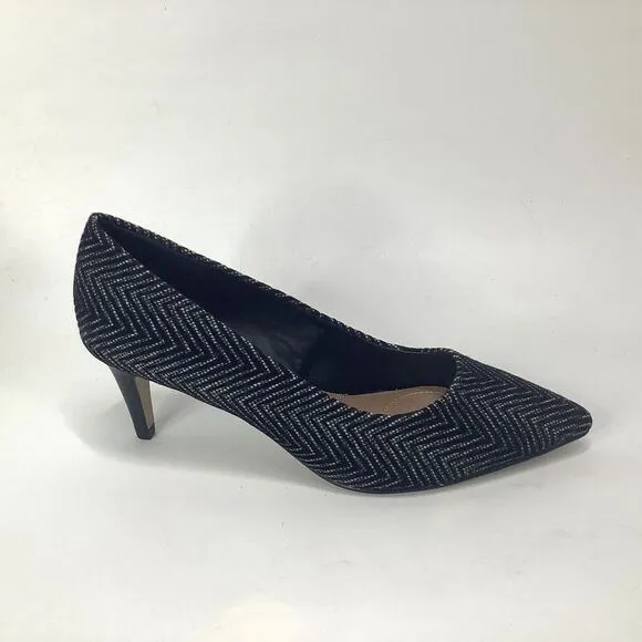 Tahari Gia Shoes Black White Chevron Shoes Pumps 6.5M Textile Pointy Toe  New