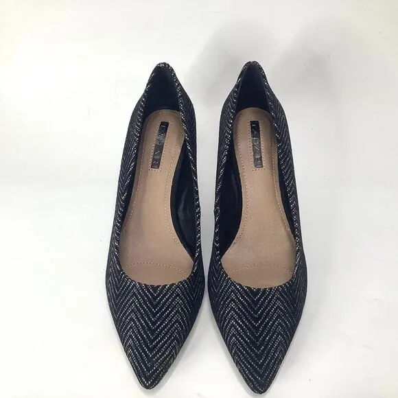 Tahari Gia Shoes Black White Chevron Shoes Pumps 6.5M Textile Pointy Toe  New