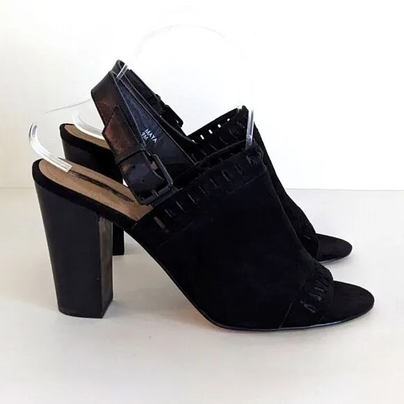 Tahari Maya Black Suede Peep Toe High Heel Sandals Women's 9