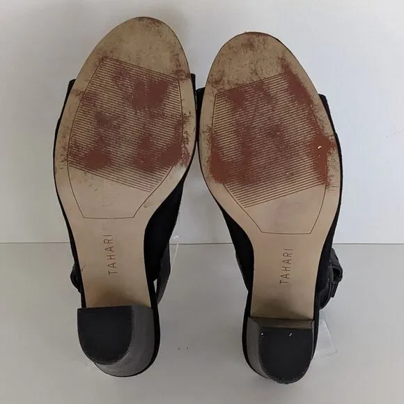 Tahari Maya Black Suede Peep Toe High Heel Sandals Women's 9