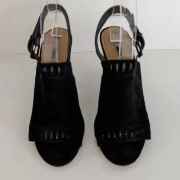 Tahari Maya Black Suede Peep Toe High Heel Sandals Women's 9