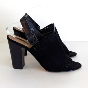 Tahari Maya Black Suede Peep Toe High Heel Sandals Women's 9