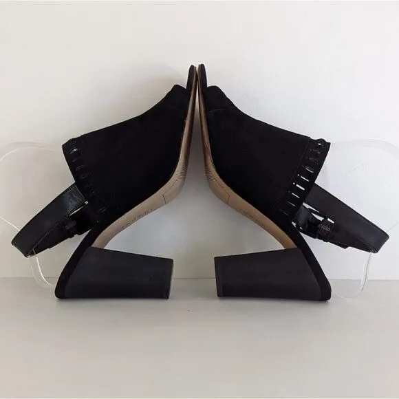 Tahari Maya Black Suede Peep Toe High Heel Sandals Women's 9