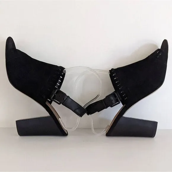 Tahari Maya Black Suede Peep Toe High Heel Sandals Women's 9