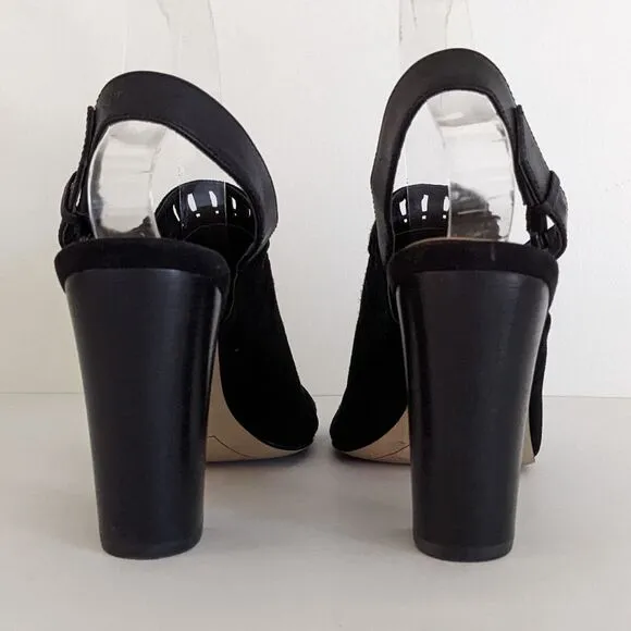 Tahari Maya Black Suede Peep Toe High Heel Sandals Women's 9