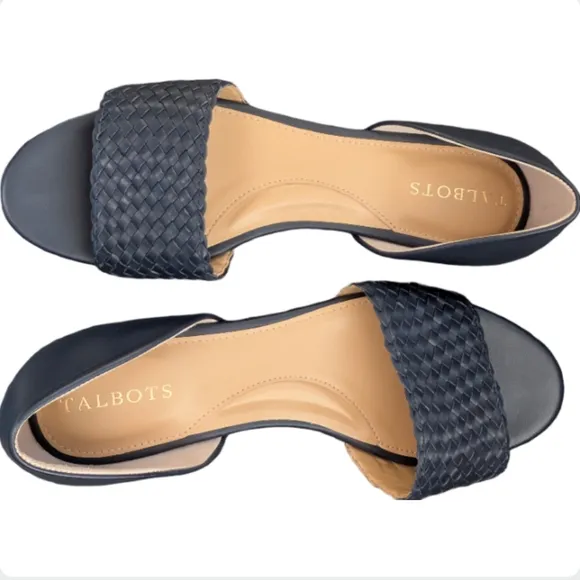Talbots Leona Woven Nappa Leather D'Orsay Sandals Navy Size 7M