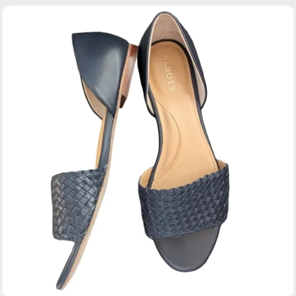 Talbots Leona Woven Nappa Leather D'Orsay Sandals Navy Size 7M