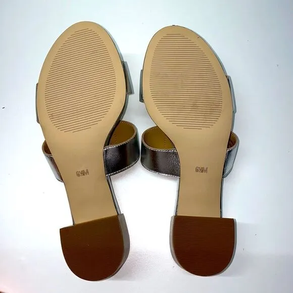 🔥Talbots TILLY METALLIC NAPPA BLOCK HEEL SANDALS silver sz 6.5 New