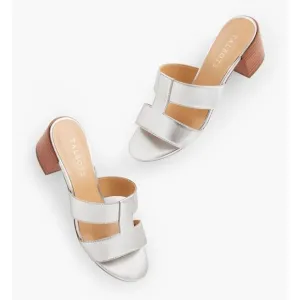 🔥Talbots TILLY METALLIC NAPPA BLOCK HEEL SANDALS silver sz 6.5 New