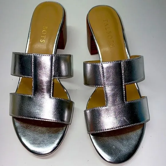🔥Talbots TILLY METALLIC NAPPA BLOCK HEEL SANDALS silver sz 6.5 New