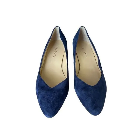 Talbots Womens Indigo Blue Suede Slip On Laney Wedge Heels Pump Shoes Size 7.5M