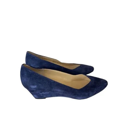 Talbots Womens Indigo Blue Suede Slip On Laney Wedge Heels Pump Shoes Size 7.5M