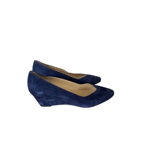 Talbots Womens Indigo Blue Suede Slip On Laney Wedge Heels Pump Shoes Size 7.5M