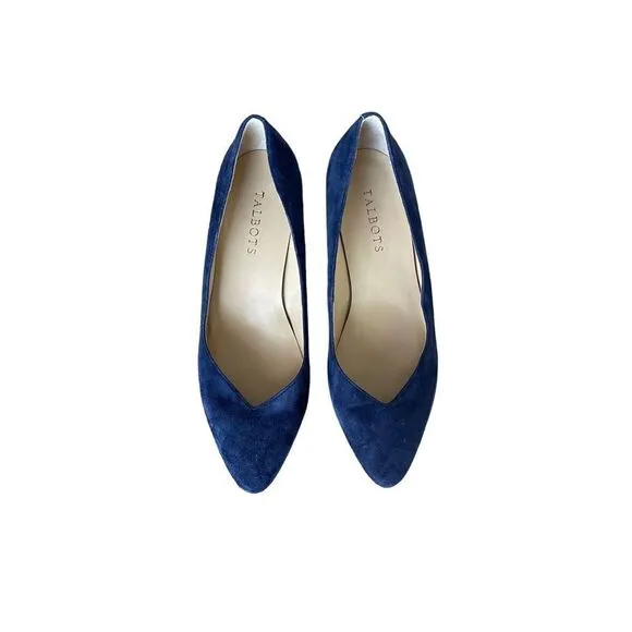 Talbots Womens Indigo Blue Suede Slip On Laney Wedge Heels Pump Shoes Size 7.5M