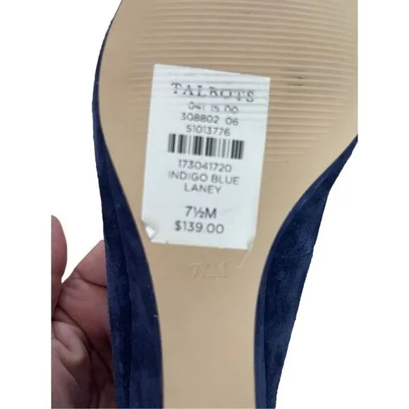 Talbots Womens Indigo Blue Suede Slip On Laney Wedge Heels Pump Shoes Size 7.5M