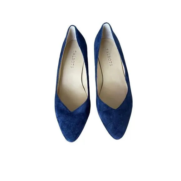 Talbots Womens Indigo Blue Suede Slip On Laney Wedge Heels Pump Shoes Size 7.5M