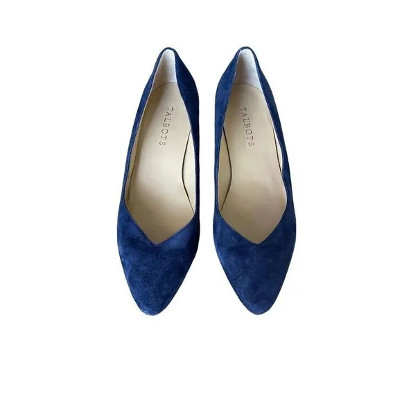 Talbots Womens Indigo Blue Suede Slip On Laney Wedge Heels Pump Shoes Size 7.5M