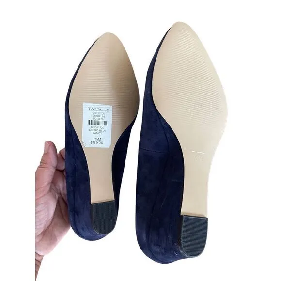 Talbots Womens Indigo Blue Suede Slip On Laney Wedge Heels Pump Shoes Size 7.5M