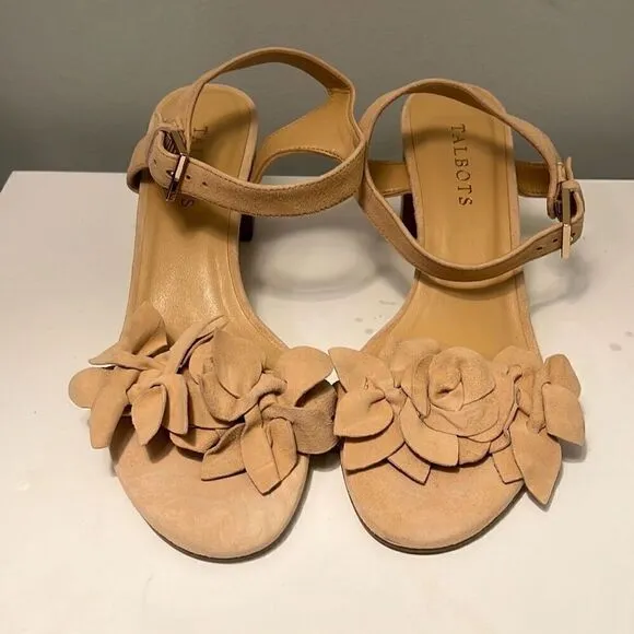 Talbots Women's Blush Tan Strappy Flower Buckle Heel Sandals Size 6.5