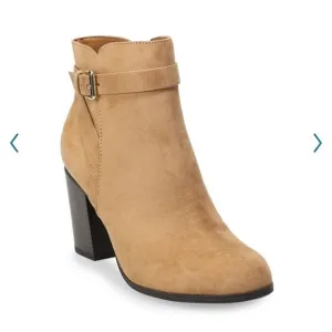 Tan stacked heel booties