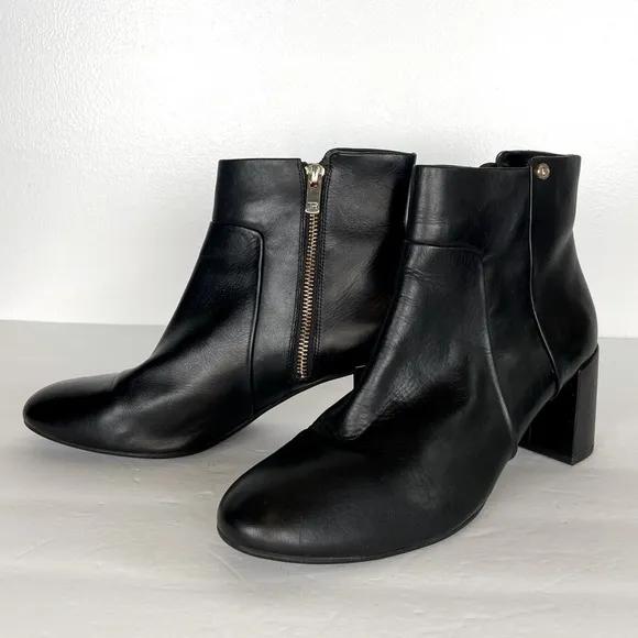 Taryn Rose Camille Women's Ankle Boots Size 40 US 9.5 Black Leather Block Heel
