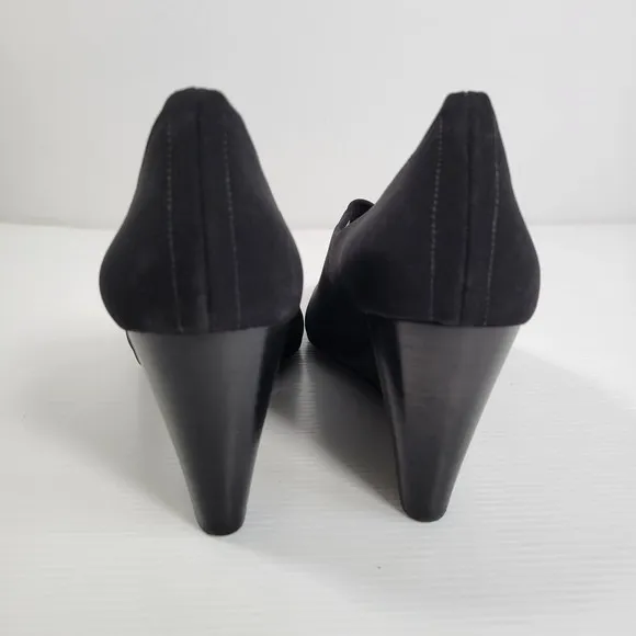 Taryn Rose Yvonne Black Pumps Shoes Womens Size 10 Stacked Wedge 3&quot; Heels