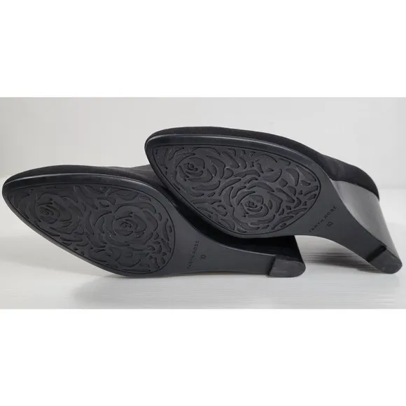Taryn Rose Yvonne Black Pumps Shoes Womens Size 10 Stacked Wedge 3&quot; Heels
