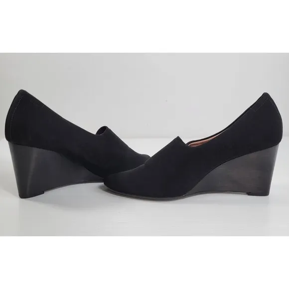 Taryn Rose Yvonne Black Pumps Shoes Womens Size 10 Stacked Wedge 3&quot; Heels