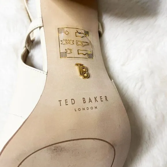 Ted Baker London Ecru Meya Leather Slingback Block Heel Shoes Size 8.5 NWOT