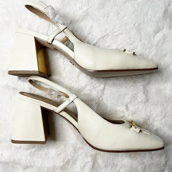 Ted Baker London Ecru Meya Leather Slingback Block Heel Shoes Size 8.5 NWOT