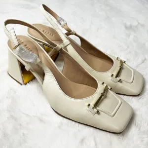 Ted Baker London Ecru Meya Leather Slingback Block Heel Shoes Size 8.5 NWOT