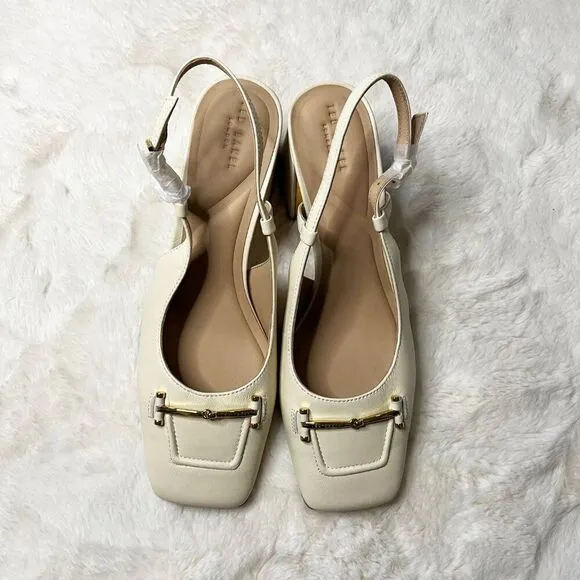 Ted Baker London Ecru Meya Leather Slingback Block Heel Shoes Size 8.5 NWOT