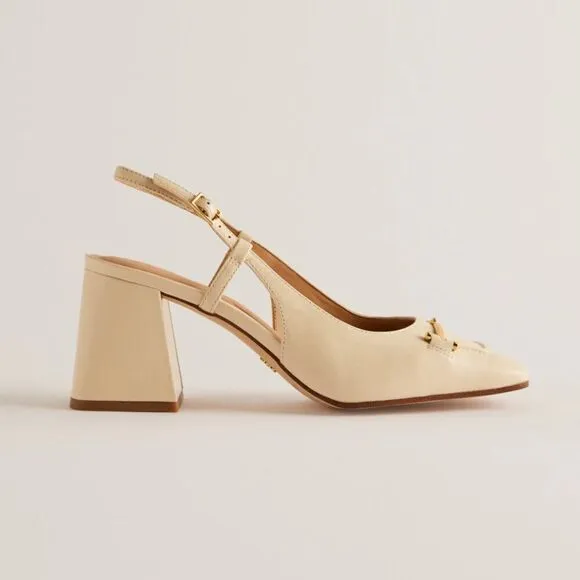 Ted Baker London Ecru Meya Leather Slingback Block Heel Shoes Size 8.5 NWOT