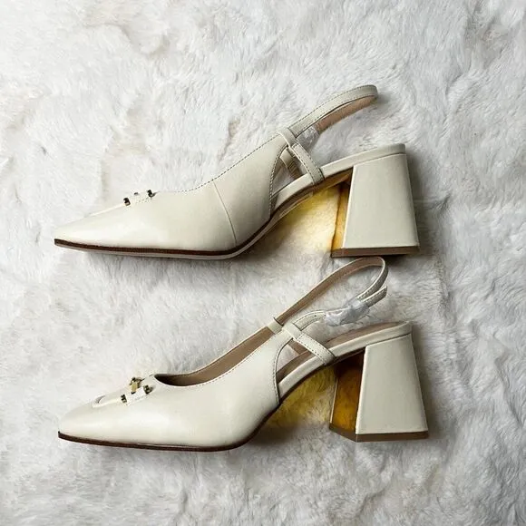 Ted Baker London Ecru Meya Leather Slingback Block Heel Shoes Size 8.5 NWOT