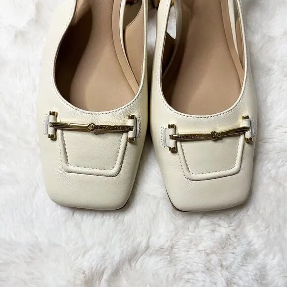 Ted Baker London Ecru Meya Leather Slingback Block Heel Shoes Size 8.5 NWOT