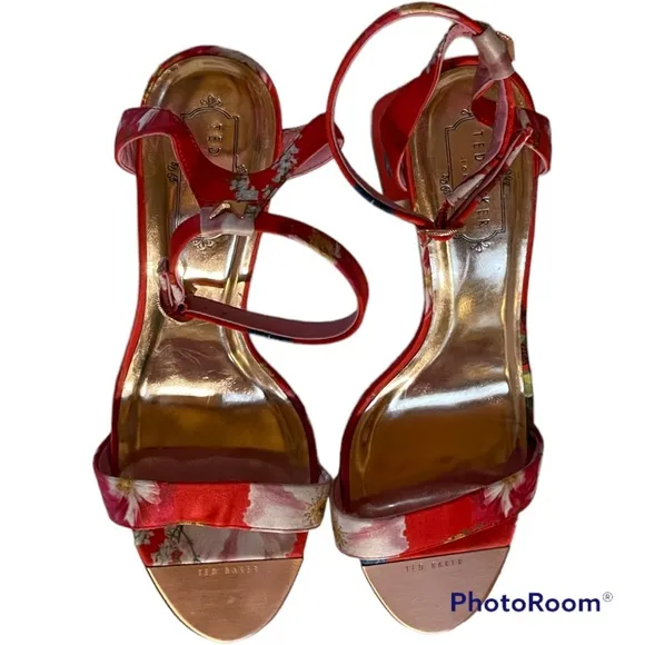 Ted Baker Rozie Satin Floral Print Heeled Sandals Size 40