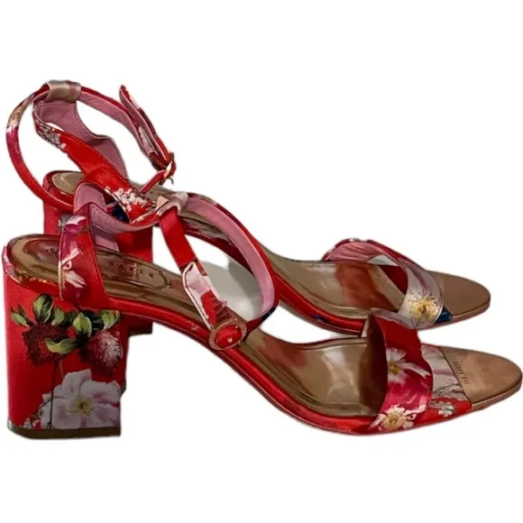 Ted Baker Rozie Satin Floral Print Heeled Sandals Size 40