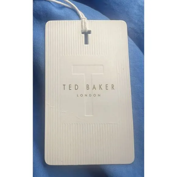 TED BAKER Suza Puff Sleeve Tiered Dress in Light Blue NWT Size 2 (US 6)